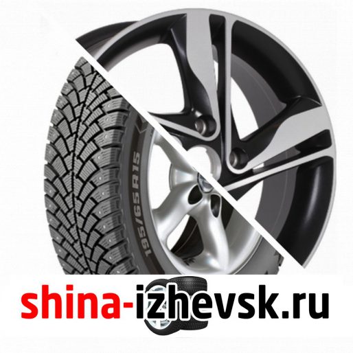 Колесо в сборе BF Goodrich G Force Stud 215/55 R16 Q 97 + Tech Line 650 6.5xR16 5×114.3 ET50 DIA67.1 Чёрный матовый с полированной лицевой частью в Ижевске